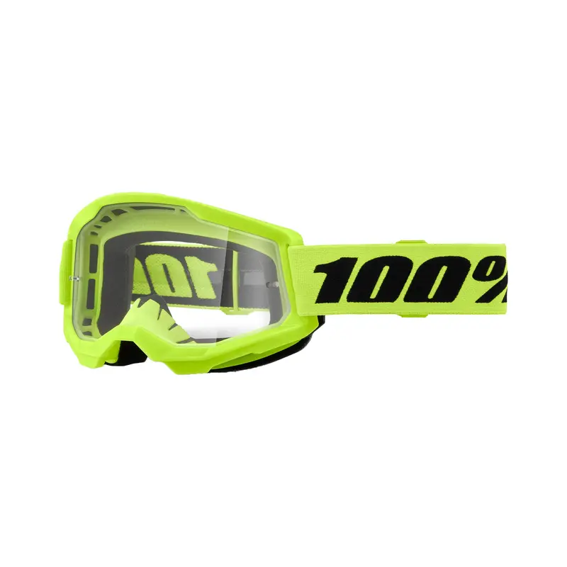100% Strata 2 Goggles – Neon Yellow Frame With Clear Lens – #610-5224 1