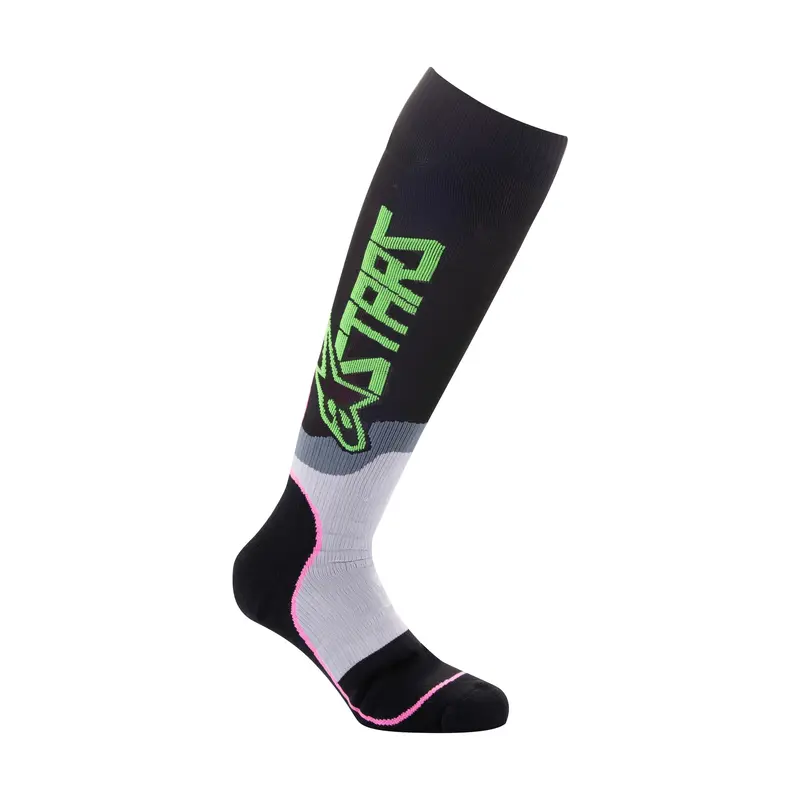 Alpinestars Mx Plus-2 Motocross Socks – Black/Green Neon/Pink Fluorescent, Small 1
