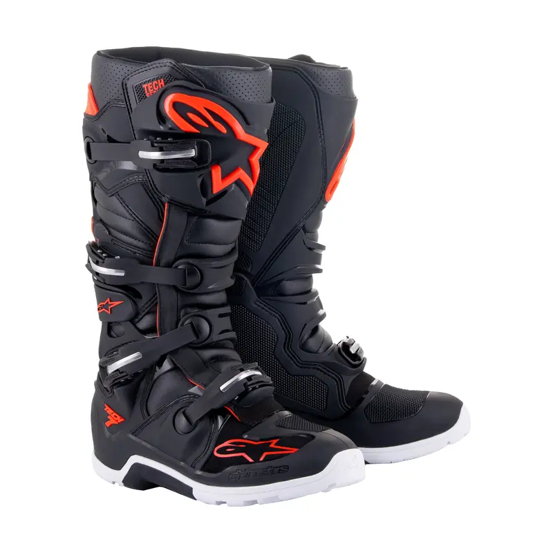 Alpinestars Tech 7 Enduro Off-Road Boots – Black/Red Fluorescent, Size 11 (482-29411) 1