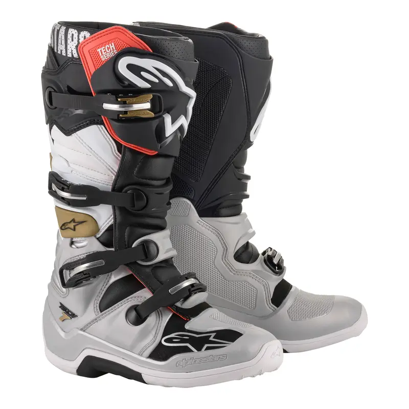 Alpinestars Tech 7 Performance Boots – Black/Silver/White/Gold, Size 8 (482-22108) 1