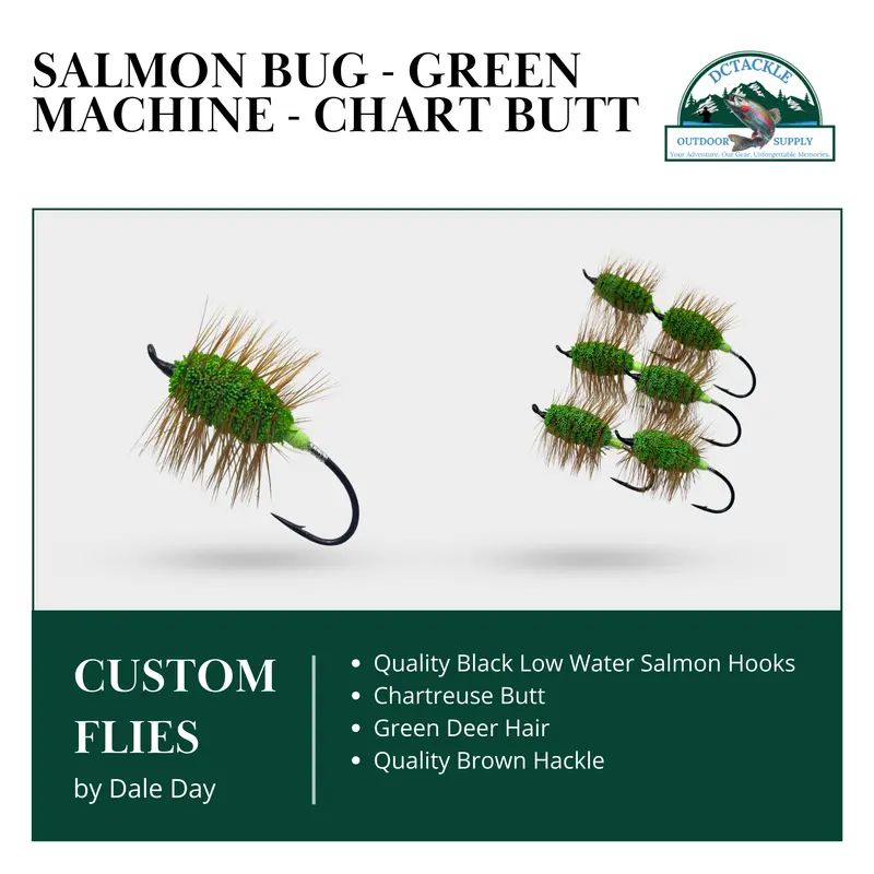 Atlantic Salmon Deer Hair Green Machine Dry Fly With Fluorescent Chartreuse Butt 1