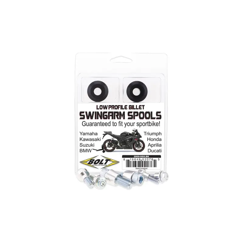 Bolt Swingarm Spools – Black Anodized Aluminum Spool Set For Garage Use 1