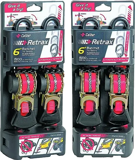 Caliber Retrax Retractable Cargo Strap – Adjustable Ratchet Tie-Down 29-0010 1