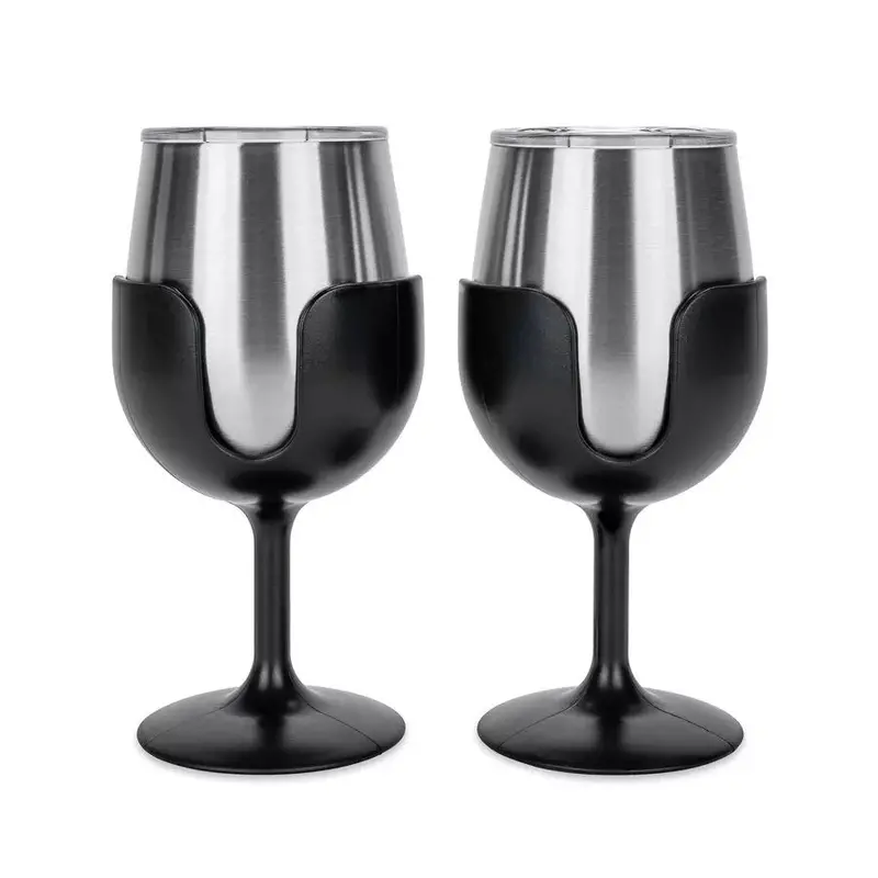 Camco Stainless Steel Wine Tumbler Set – 2-Pack, Black 1