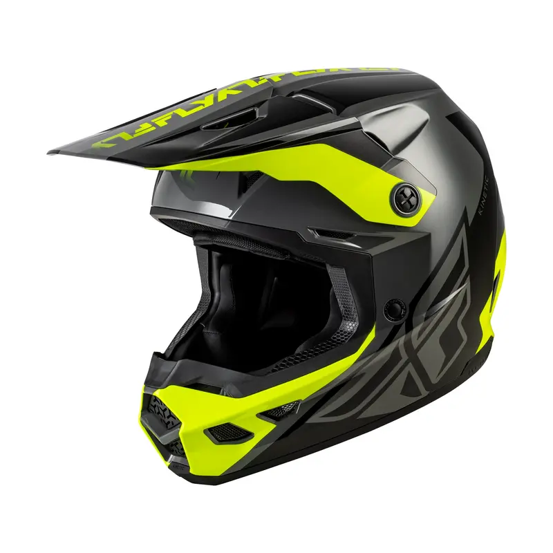 Fly Racing Kinetic Crest Helmet – Grey, Black & High-Visibility Accent Scheme 1