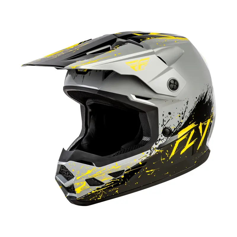Fly Racing Youth Kinetic Drip Helmet – Grey/Black/Yellow Design (Size Yl) 1