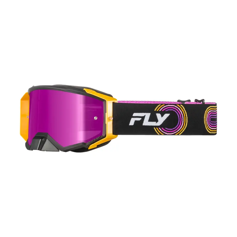 Fly Racing Zone Elite Goggles – Black, Yellow & Purple Frame With Magenta Mirror/Smoke Lens (Model 37-51915) 1
