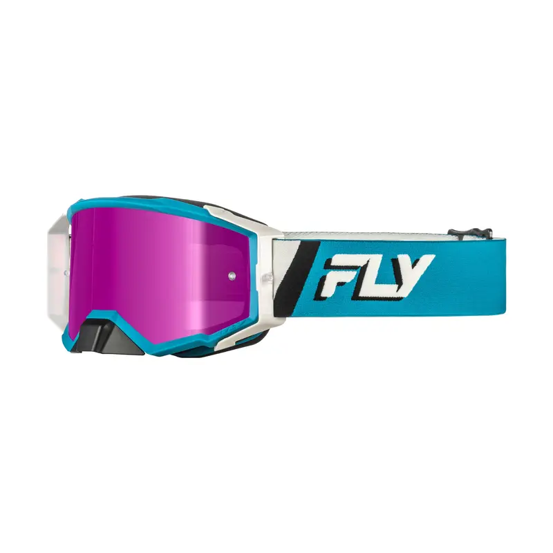 Fly Racing Zone Elite Goggles – Blue/White Frame With Magenta Mirror/Smoke Lens 1