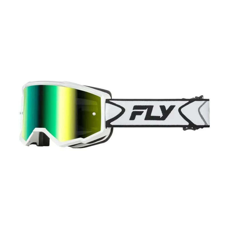 Fly Racing Zone Goggles – White & Black Frame With Iridescent Green Mirror Lens (Model 37-51534) 1