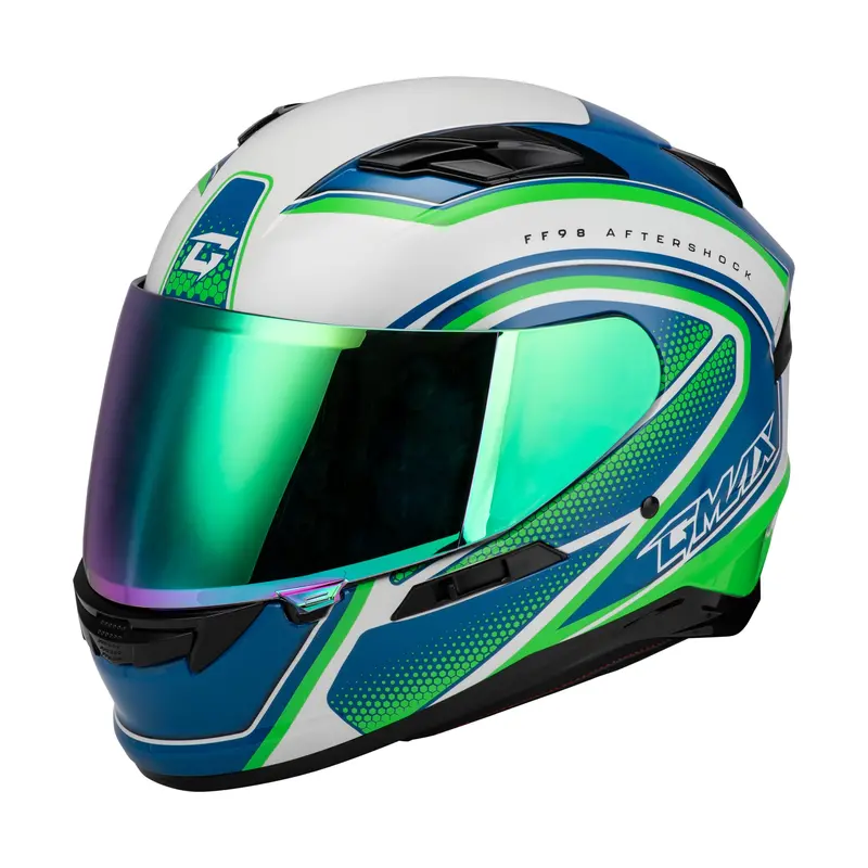 Gmax Ff-98 Aftershock Full-Face Helmet – White/Neon Green, Large 1