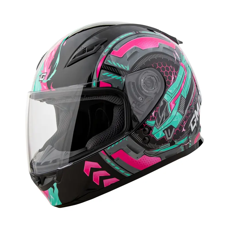 Gmax Gm-49Y Charge Helmet In Black/Pink/Aqua Colorway For Yamaha Fans - 72-7504Yl 1
