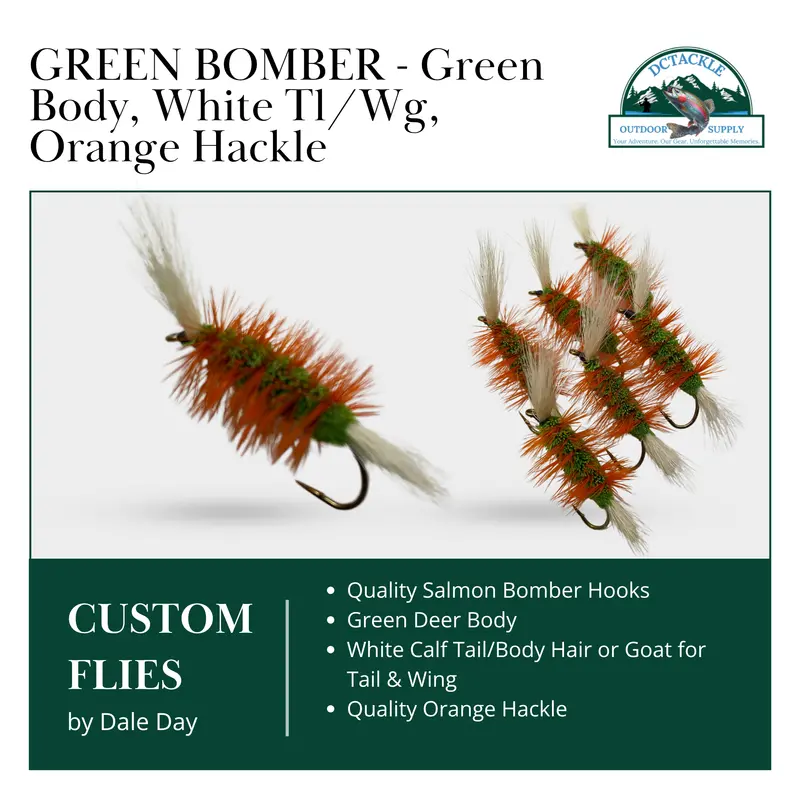 Green Deer Hair Bomber Dry Fly With Orange Hackle For Atlantic Salmon 1
