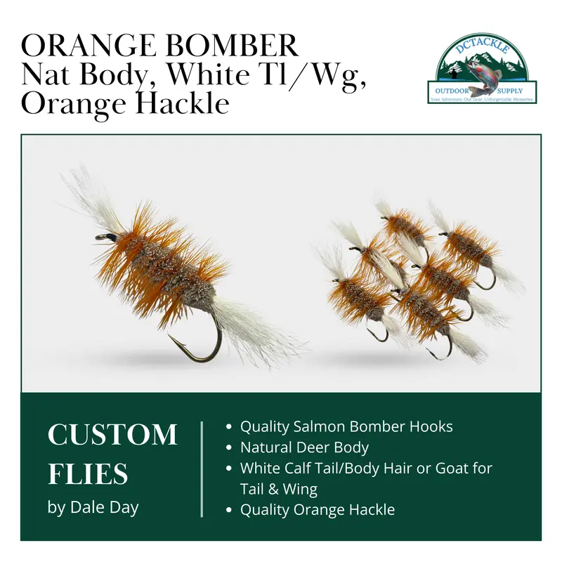 Natural-Body Deer Hair Bomber Dry Fly With Orange Hackle For Atlantic Salmon 1