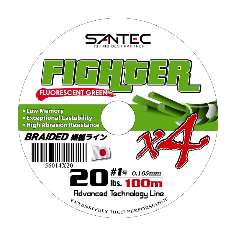 Santec 4X Fighter Braided Fishing Line – 100M Fluorescent Green Spool 1