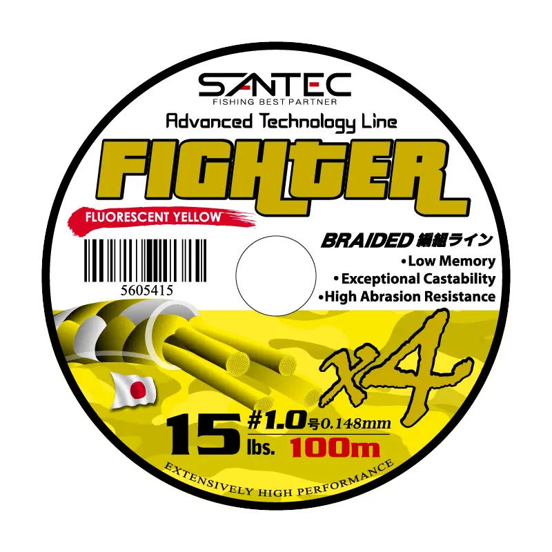 Santec 4X Fighter Braided Fishing Line – 100M Fluorescent Yellow Spool 1