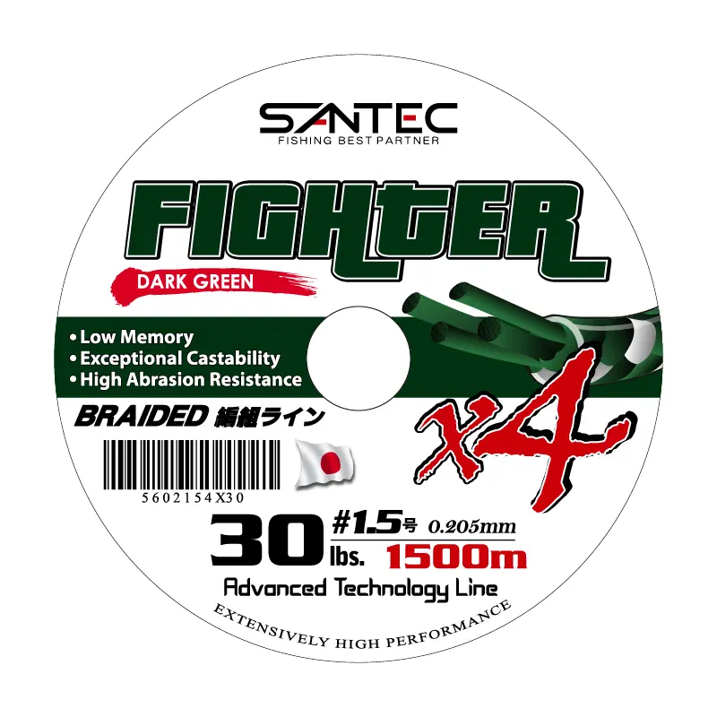 Santec 4X Fighter Braided Fishing Line – 1500M Dark Green Bulk Spool 1