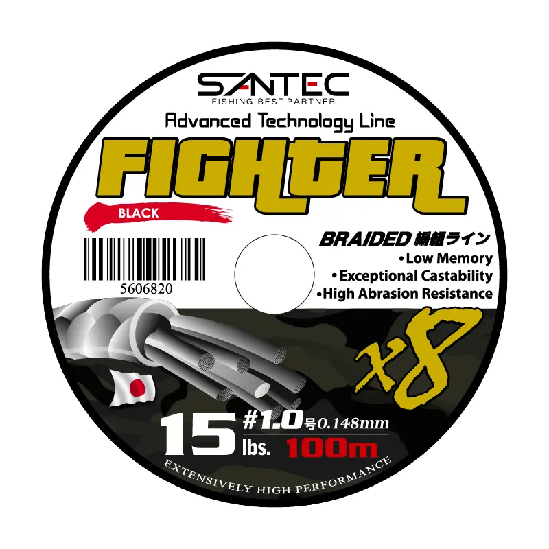 Santec 8X Fighter Braided Fishing Line – 100M Black High-Visibility Spool 1