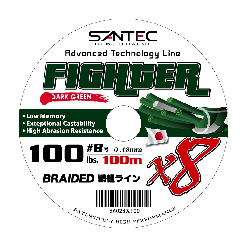 Santec 8X Fighter Braided Fishing Line – 100M Dark Green Spool 1
