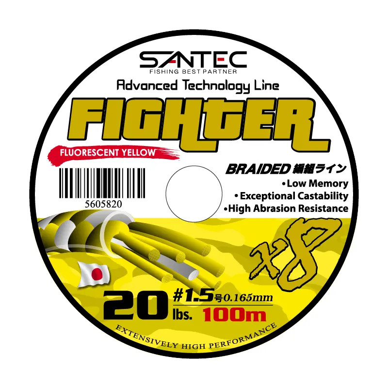 Santec 8X Fighter Braided Fishing Line – 100M Fluorescent Yellow Spool 2