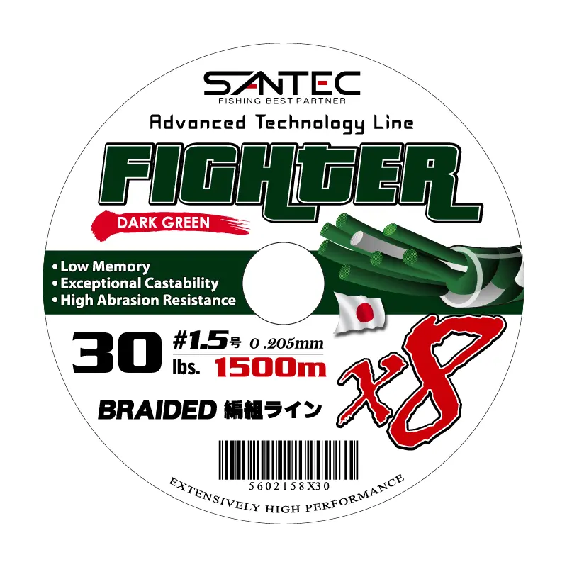 Santec 8X Fighter Braided Fishing Line – 1500M Dark Green Bulk Spool 1