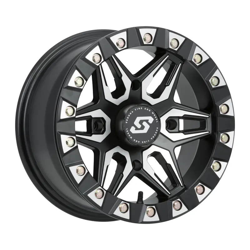 Sedona Split 6 Wheel – 14X7 Inches, 4/156 Bolt Pattern, 4+3 Offset (+5Mm), Black With Machined Face (Model #570-1243) 1